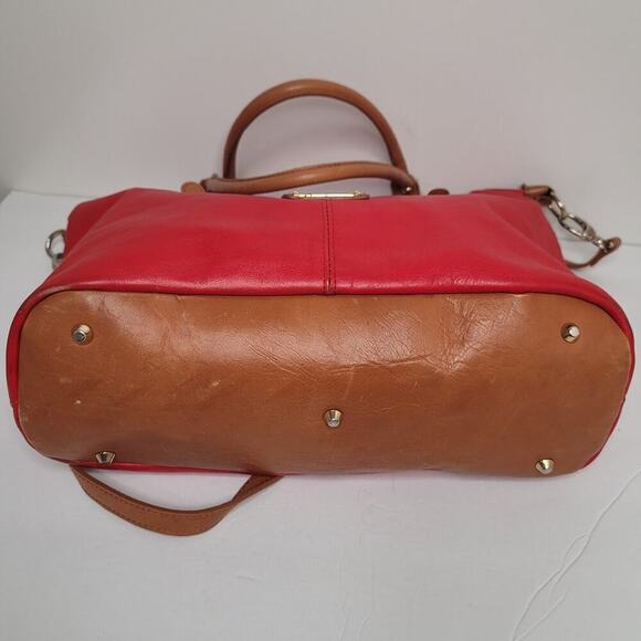 Valentina ITALY red pebble & camel Shoulder Tote Bag - Picture 7 of 8